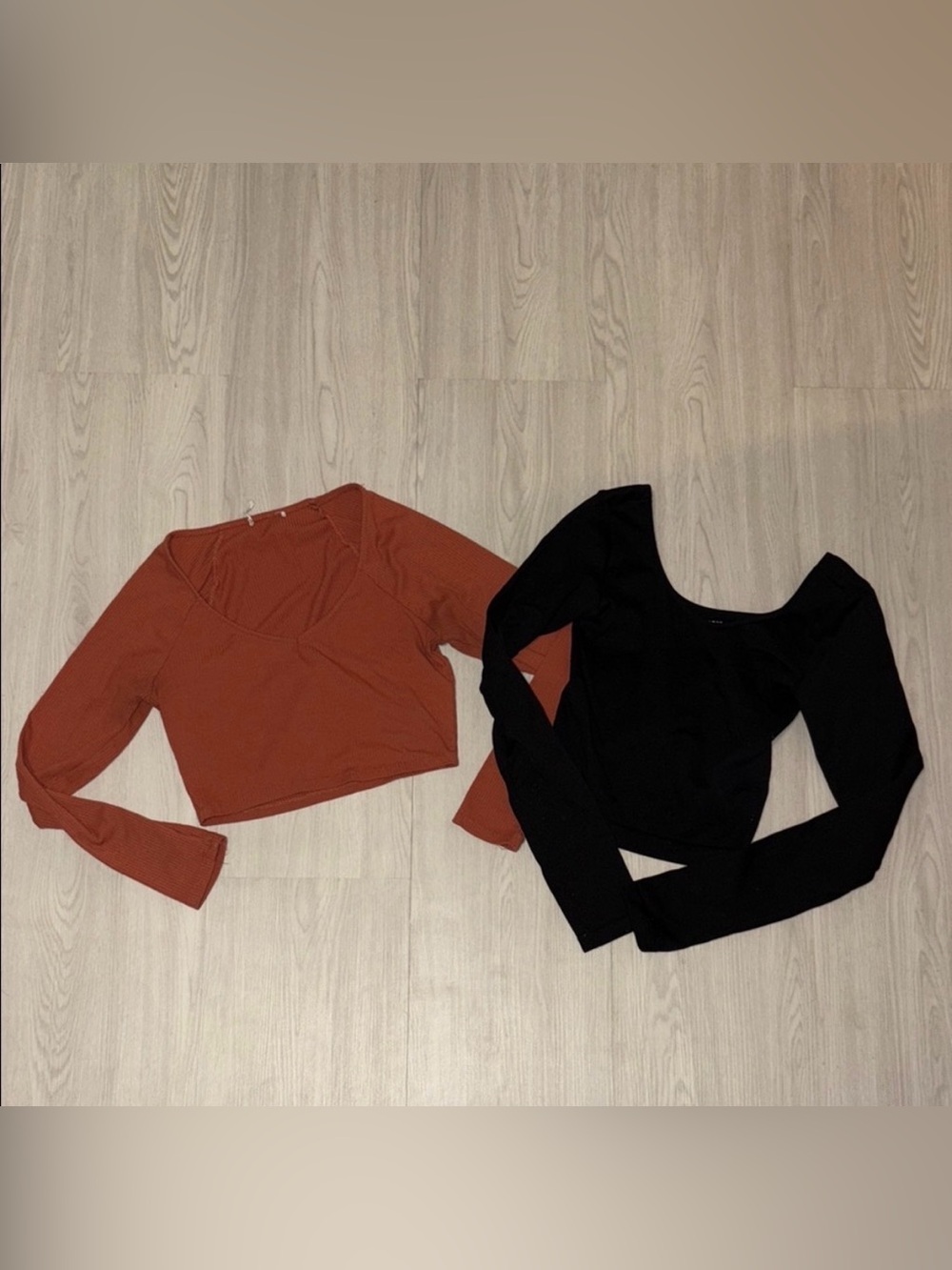 WILD FABLE Pair of Women's Long Sleeve Crop Tops - Black and Brown small